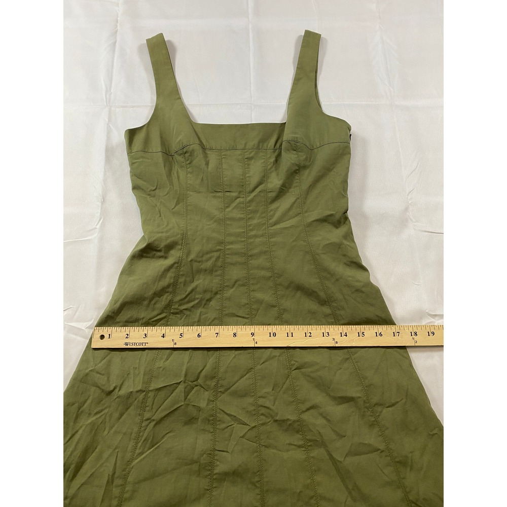 Club Monaco Womens Olive Green Square Neck Paneled Fit and Flare Midi Dress 0 - Picture 9 of 13